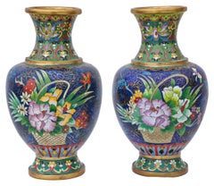 Antique Quality Pair of Mid-20th Century Chinese Cloisonne Vases