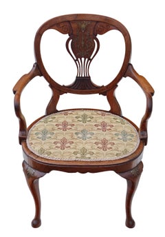 Antique Quality Brass Inlaid Rosewood Elbow Chair Desk Carver