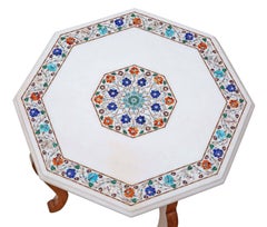 Quality Pietra Dure Marble Walnut Octagonal Centre Occasional Coffee Table