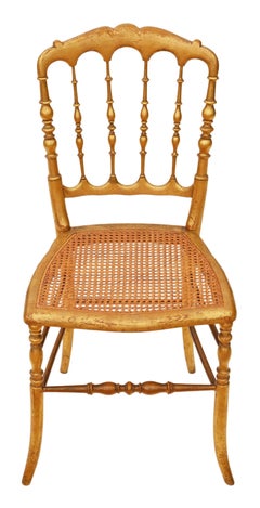 Antique Rare Victorian circa 1890 Gilt Cane Inlaid Bedroom Side Hall Chair