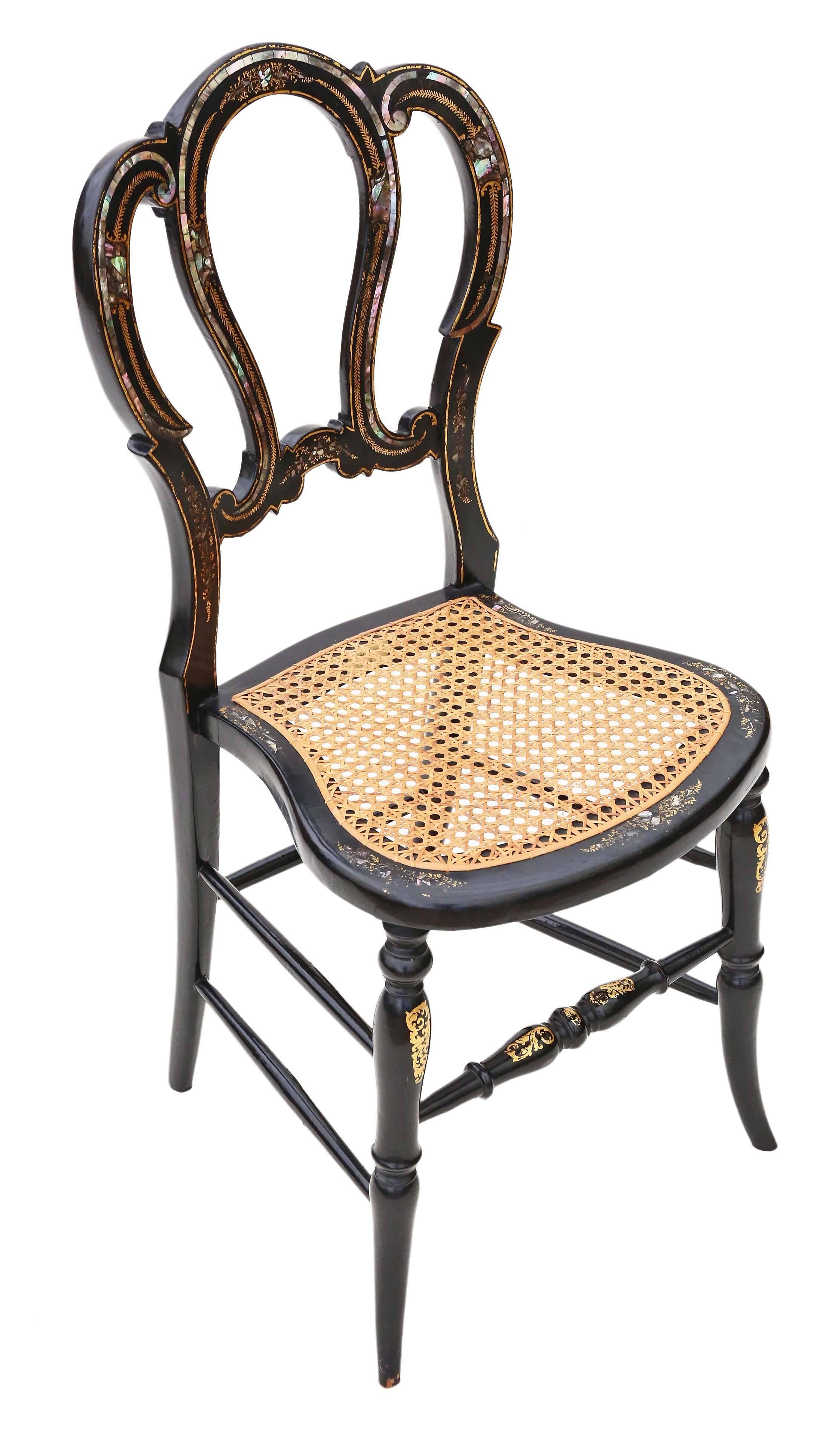 Antique Rare Victorian, circa 1890 Mother-of-Pearl Cane Inlaid Bedroom Chair In Good Condition For Sale In Wisbech, Walton Wisbech