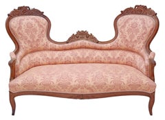 Antique Quality 19th Century Carved French Walnut Sofa Settee Chaise Longue