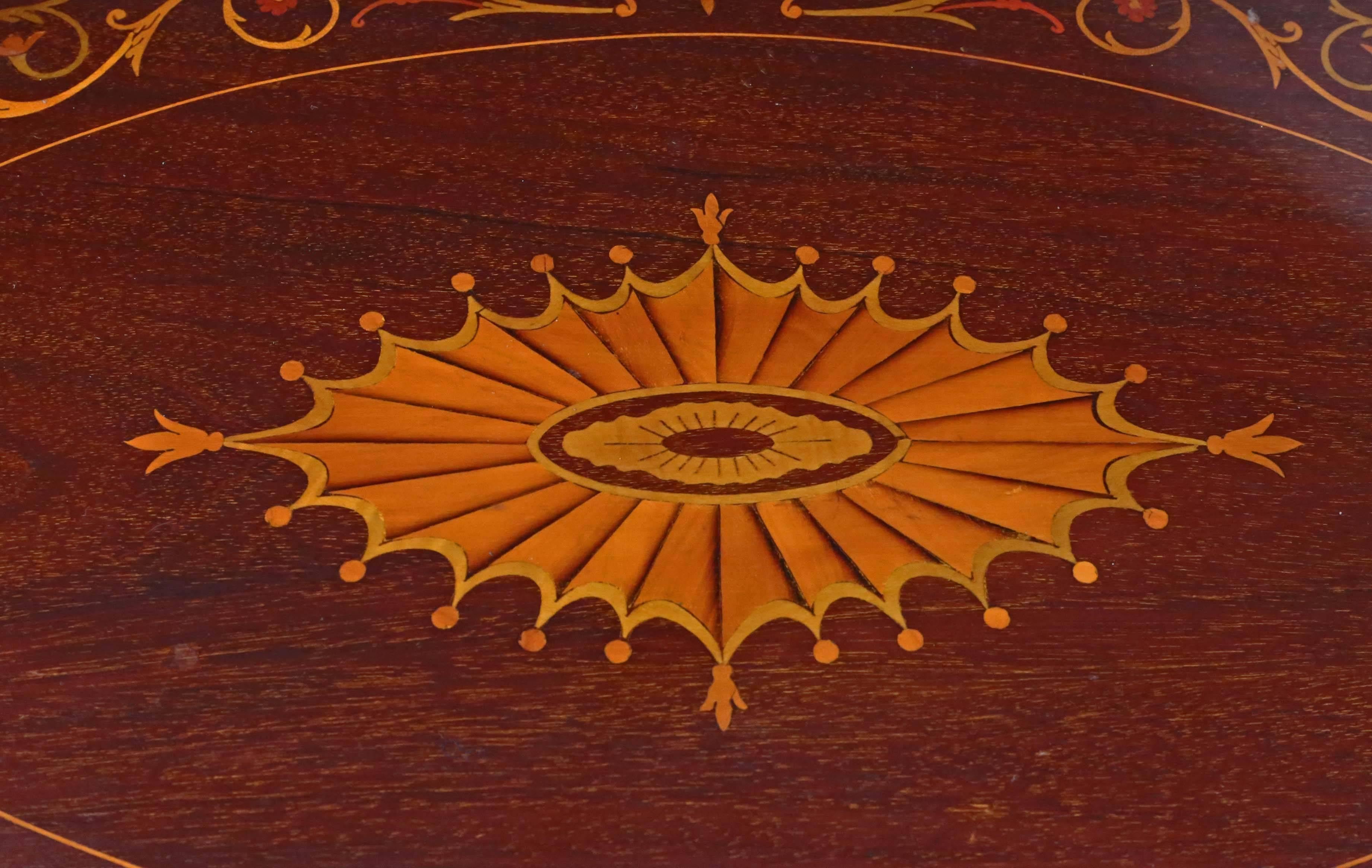 Inlay Antique Victorian Quality Inlaid Mahogany Oval Serving Tray Tea For Sale