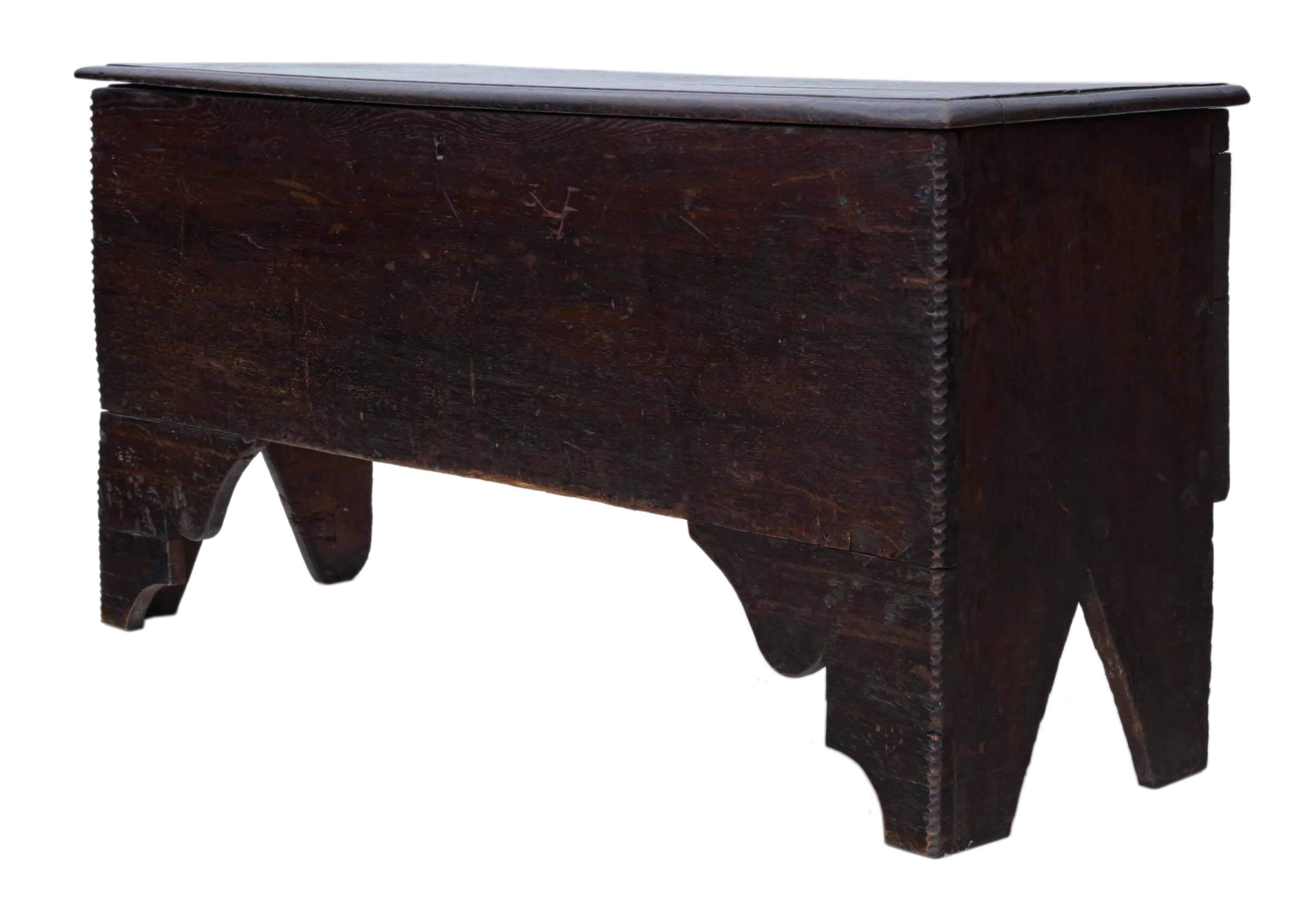 18th Century and Earlier Georgian 18th Century Six-Plank Oak Mule Chest Coffer Blanket Box Coffee Table For Sale