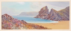 Antique Watercolor Painting Bedruthan Steps Cornwall Hicks Herbert William
