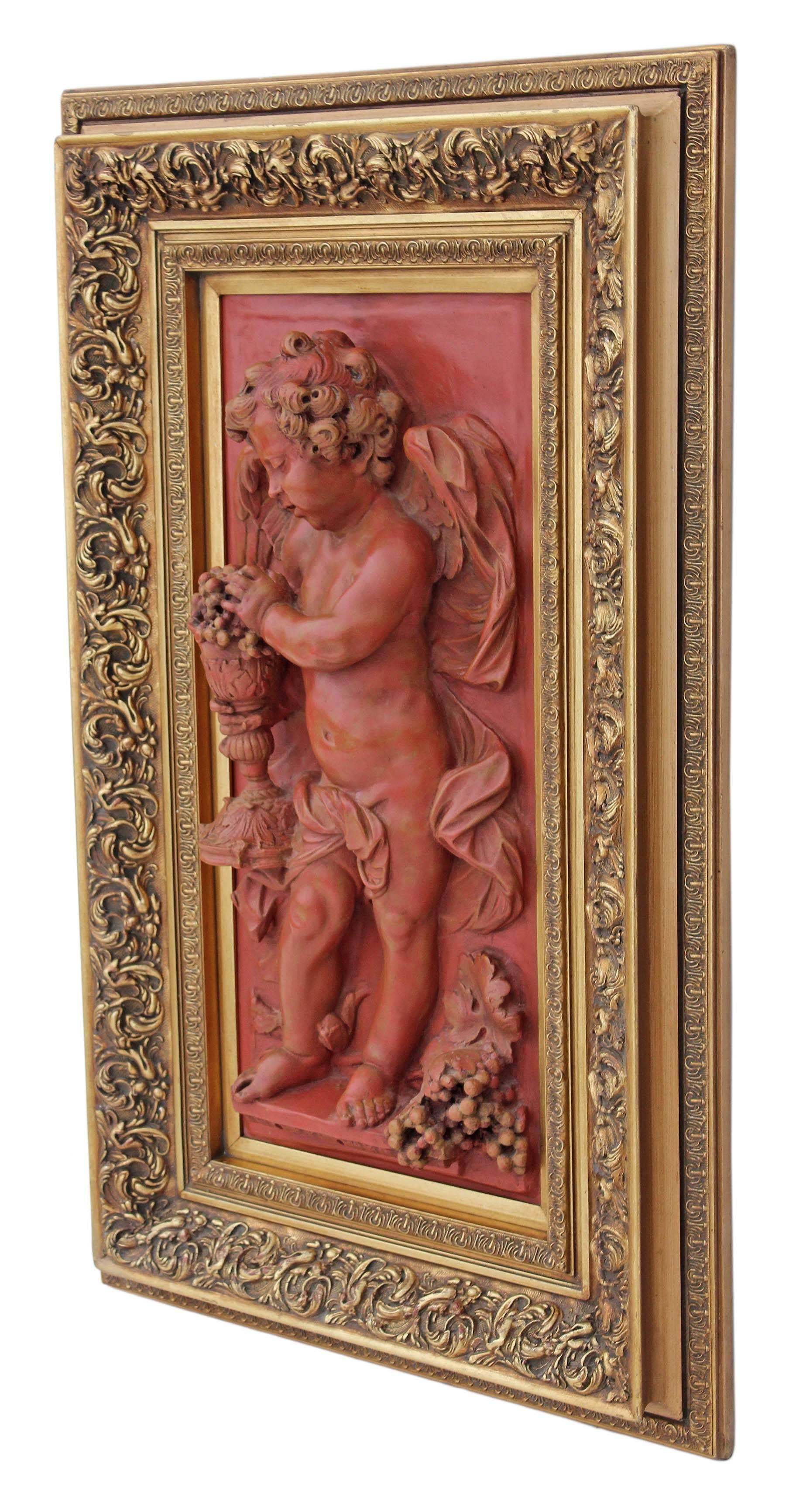 Antique large contemporary statue work of art angel relief sculpture or plaque.

We are unsure of the exact age (artist unknown), but suspect that it was constructed in the last 20 years.

The piece is heavy with a quality feel. The angel