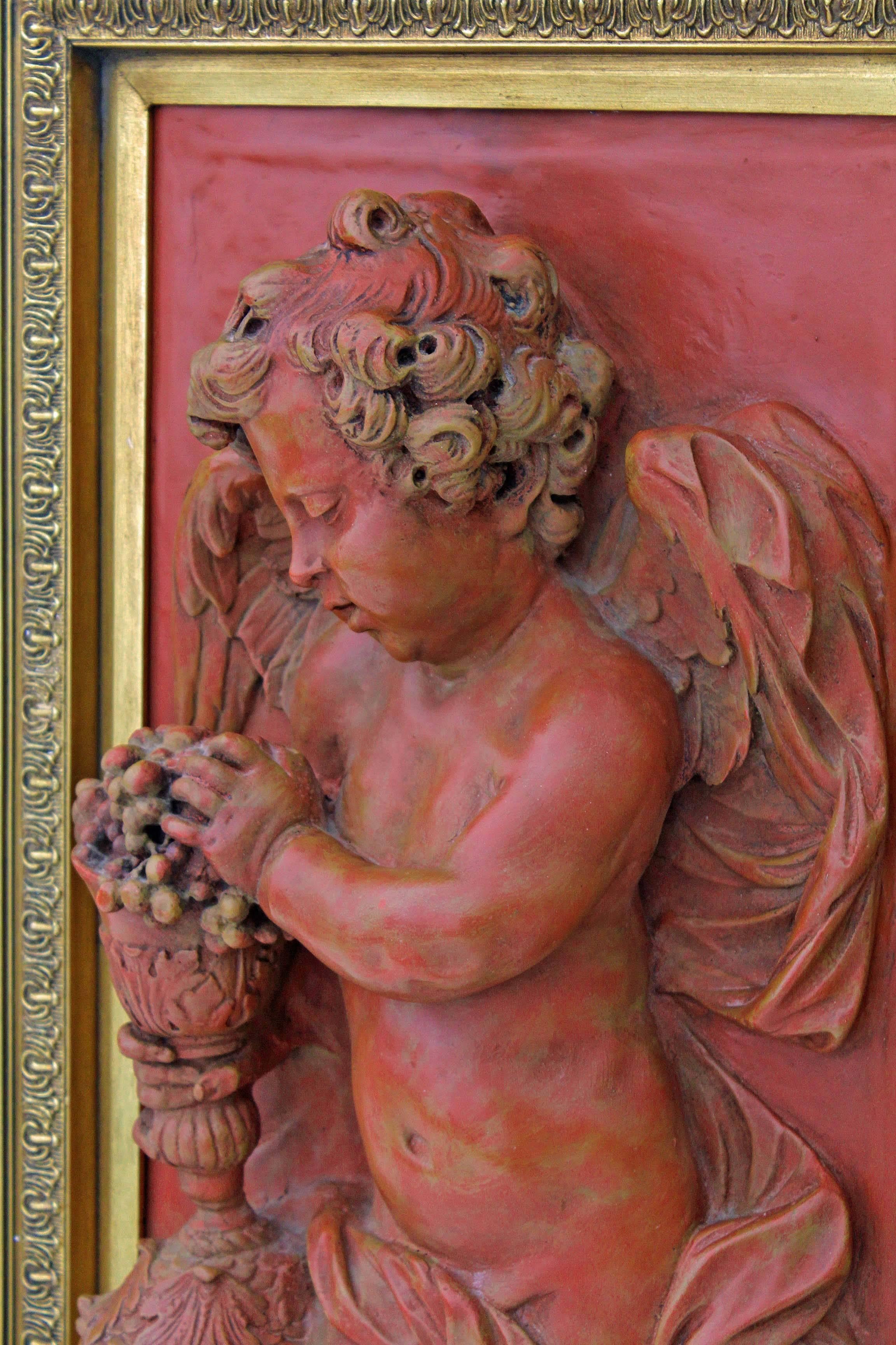 Antique Large Relief Sculpture Statue Work of Art Angel Plaque For Sale 4