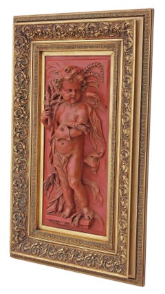 Antique Large Statue Work of Art Angel Plaque Relief Sculpture
