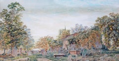 Antique Pre-Raphaelite circa 1860 Victorian Watercolour Painting Church Inchbold