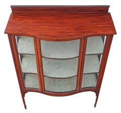 Antique Edwardian Inlaid Mahogany Glazed Display Cabinet Serpentine Front