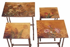 Antique Victorian Nest of four Decorated Papier Mâché Side or Occasional Tables