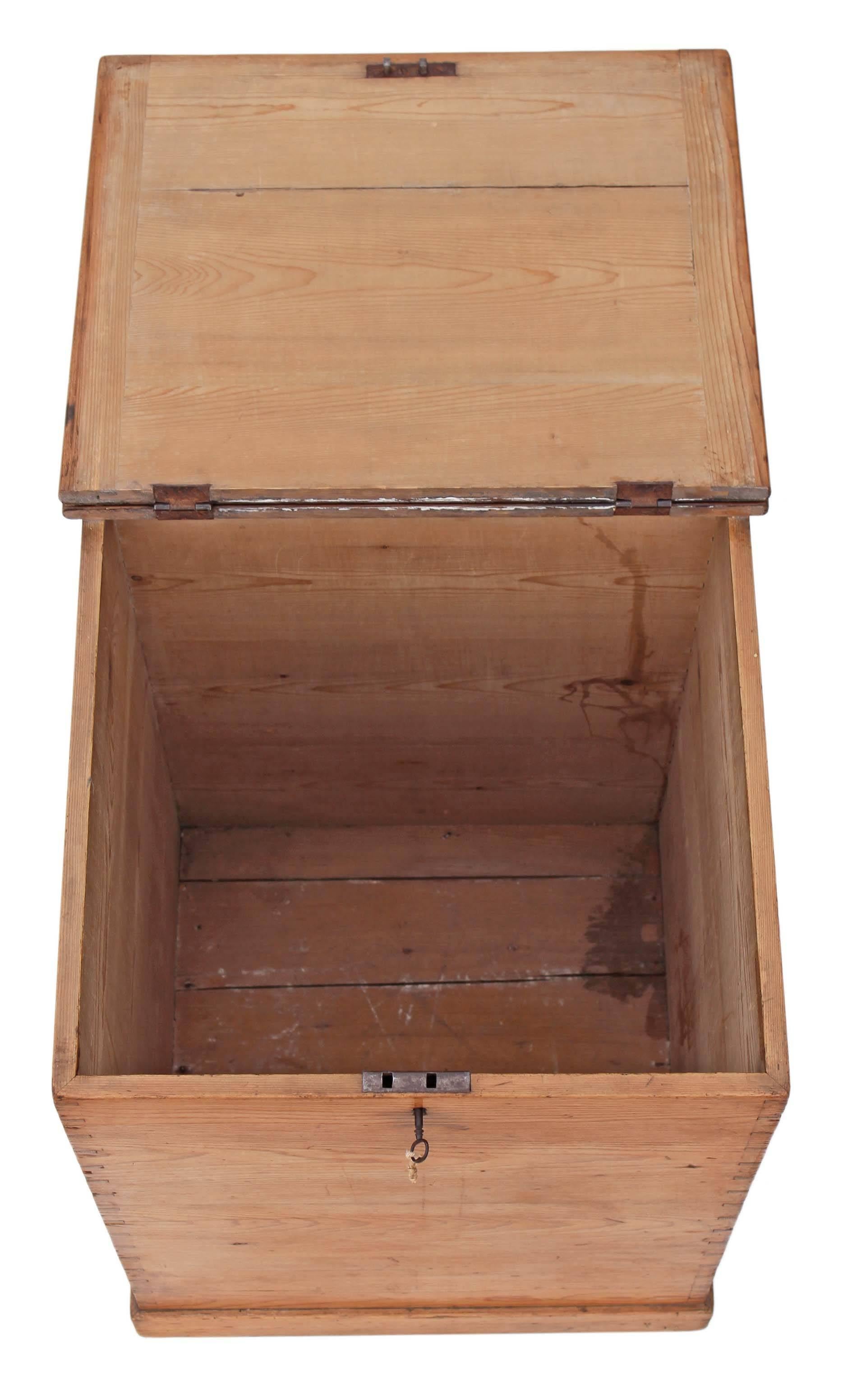 Antique Georgian 19th Century Pine Coffer Blanket Box Log Basket Chest For Sale 1