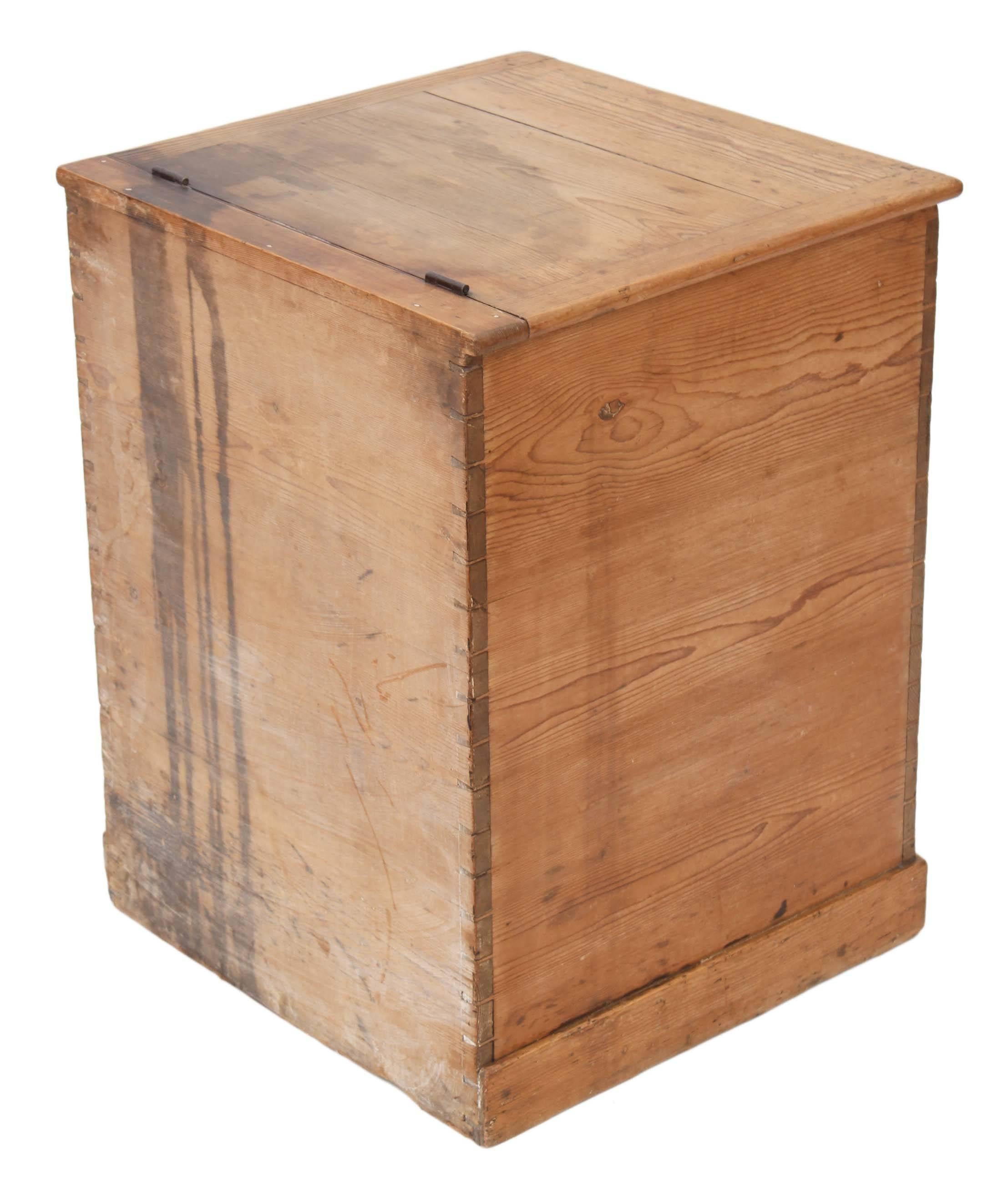 British Antique Georgian 19th Century Pine Coffer Blanket Box Log Basket Chest For Sale