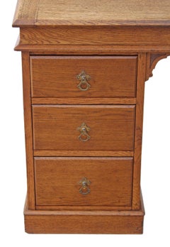 Antique Victorian Arts & Crafts Oak Twin Pedestal Clerks Desk Bureau