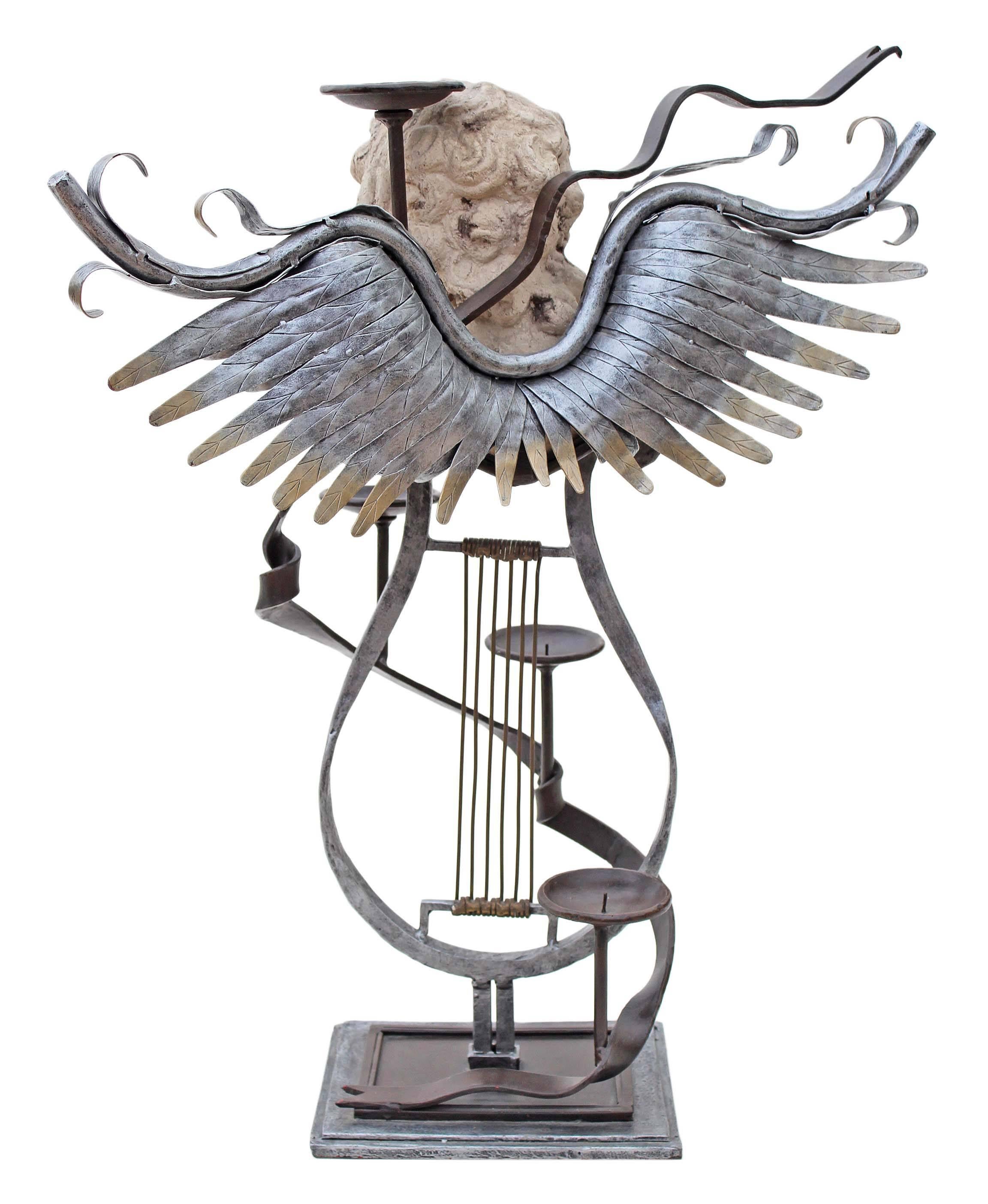 Antique Large Mixed Metal Contemporary Statue Work of Art Angel Candelabra For Sale 2