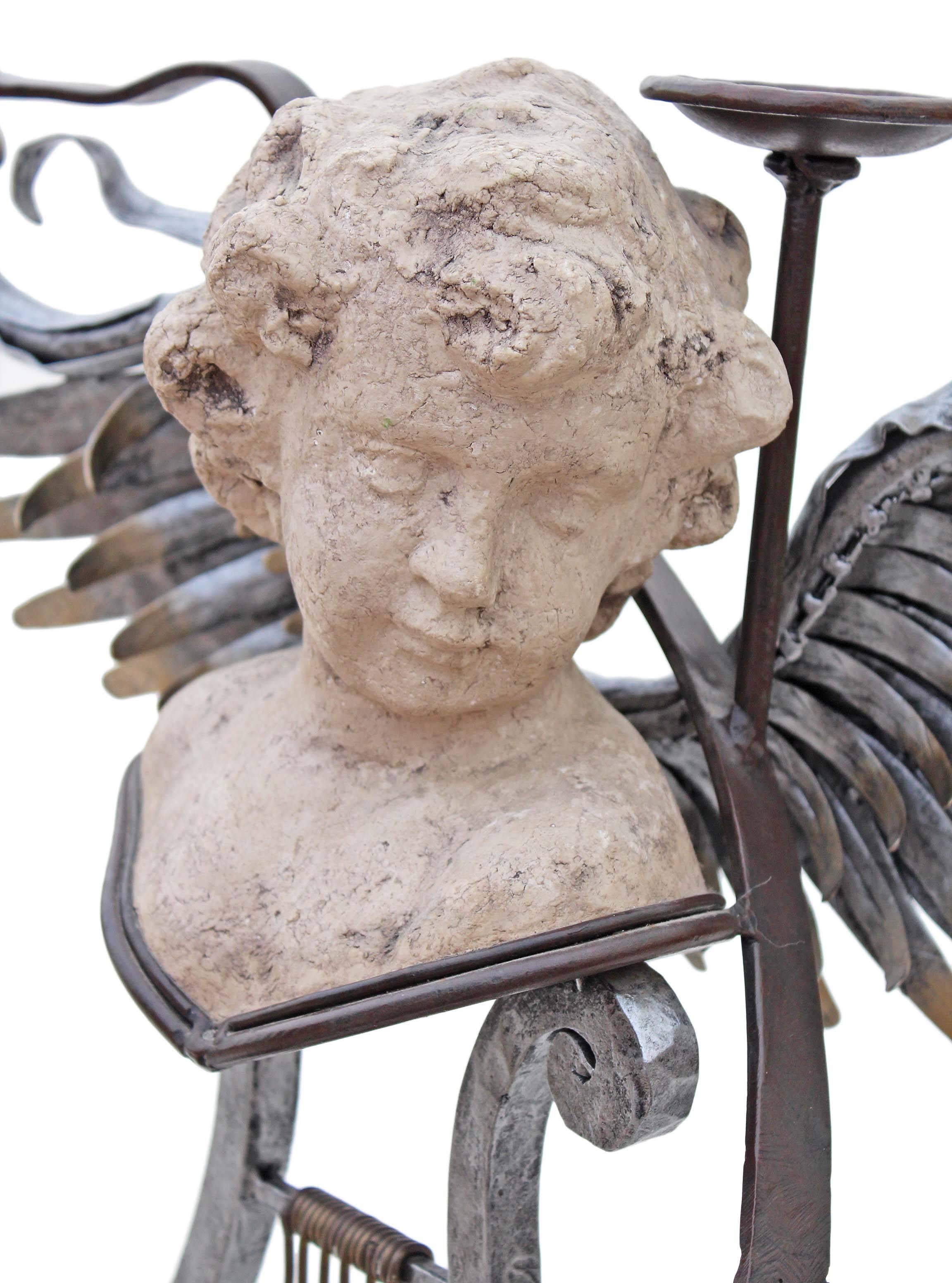 Baroque Antique Large Mixed Metal Contemporary Statue Work of Art Angel Candelabra For Sale
