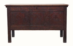 Antique 18th Century Georgian Carved Oak Coffer or Mule Chest