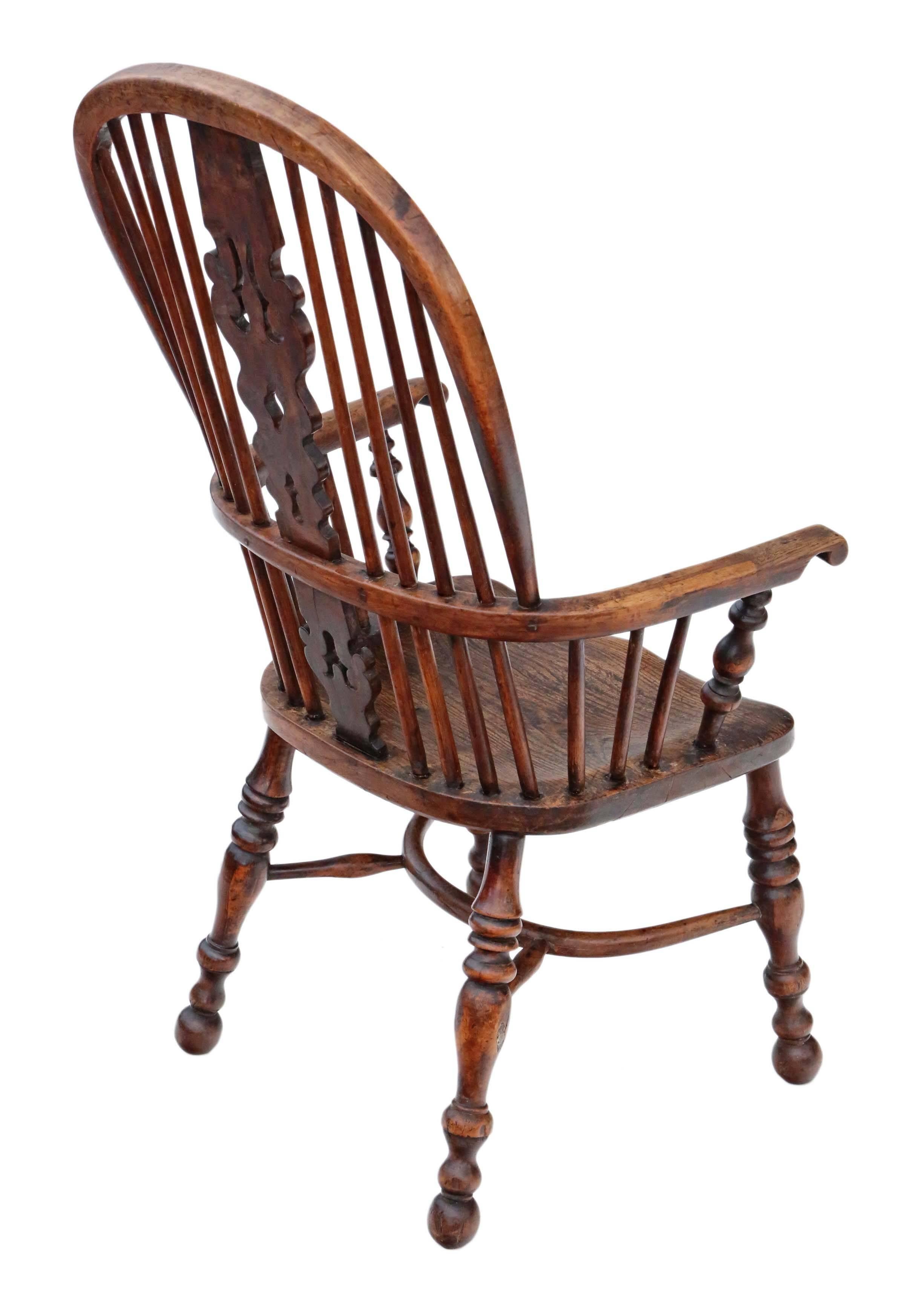 Mid-19th Century Antique Quality Victorian Yew & Elm Windsor Chair Armchair Dining, circa 1840 For Sale