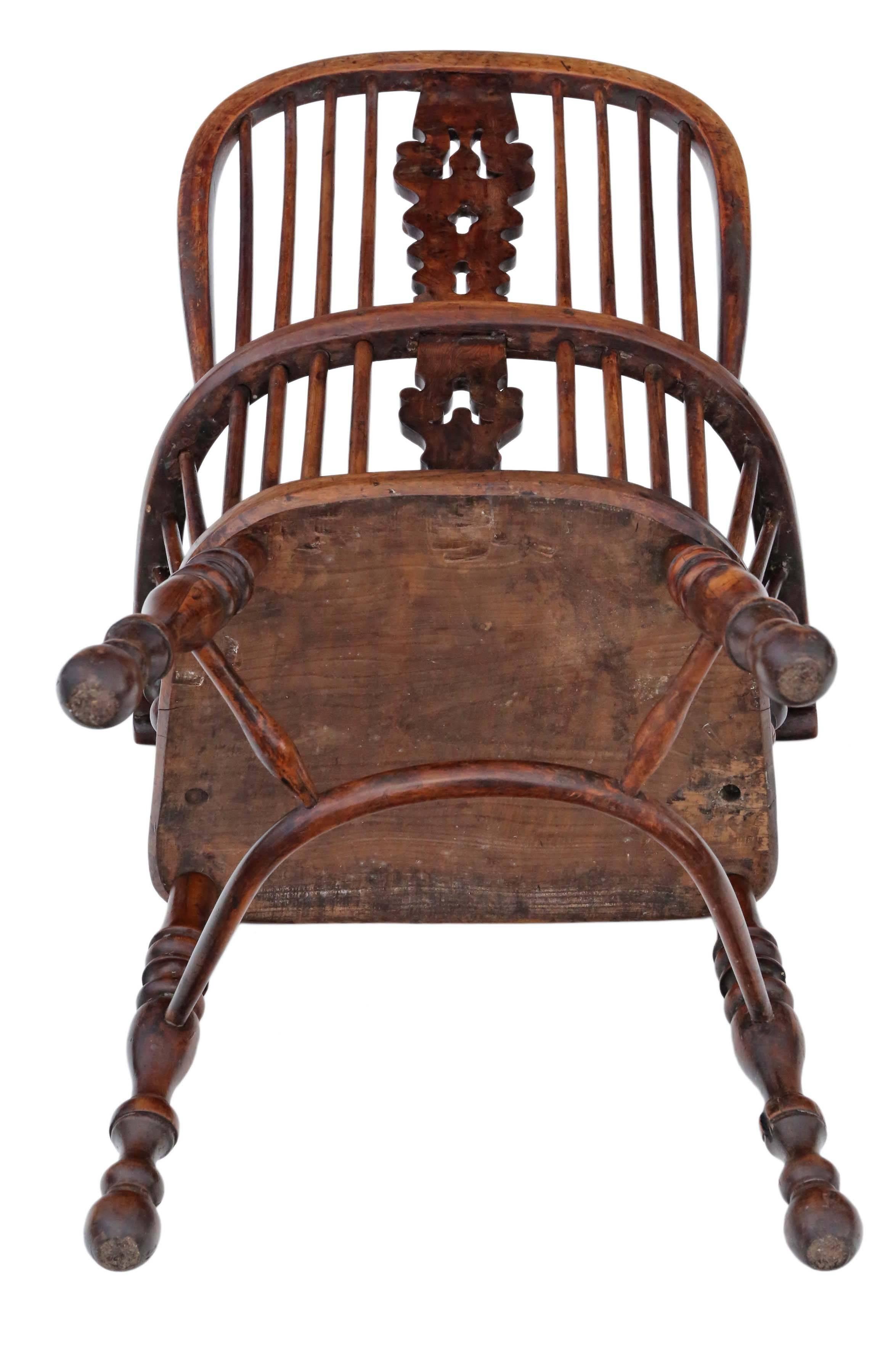 Antique Quality Victorian Yew & Elm Windsor Chair Armchair Dining, circa 1840 For Sale 5