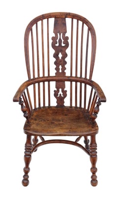 Antique Quality Victorian Yew & Elm Windsor Chair Armchair Dining, circa 1840
