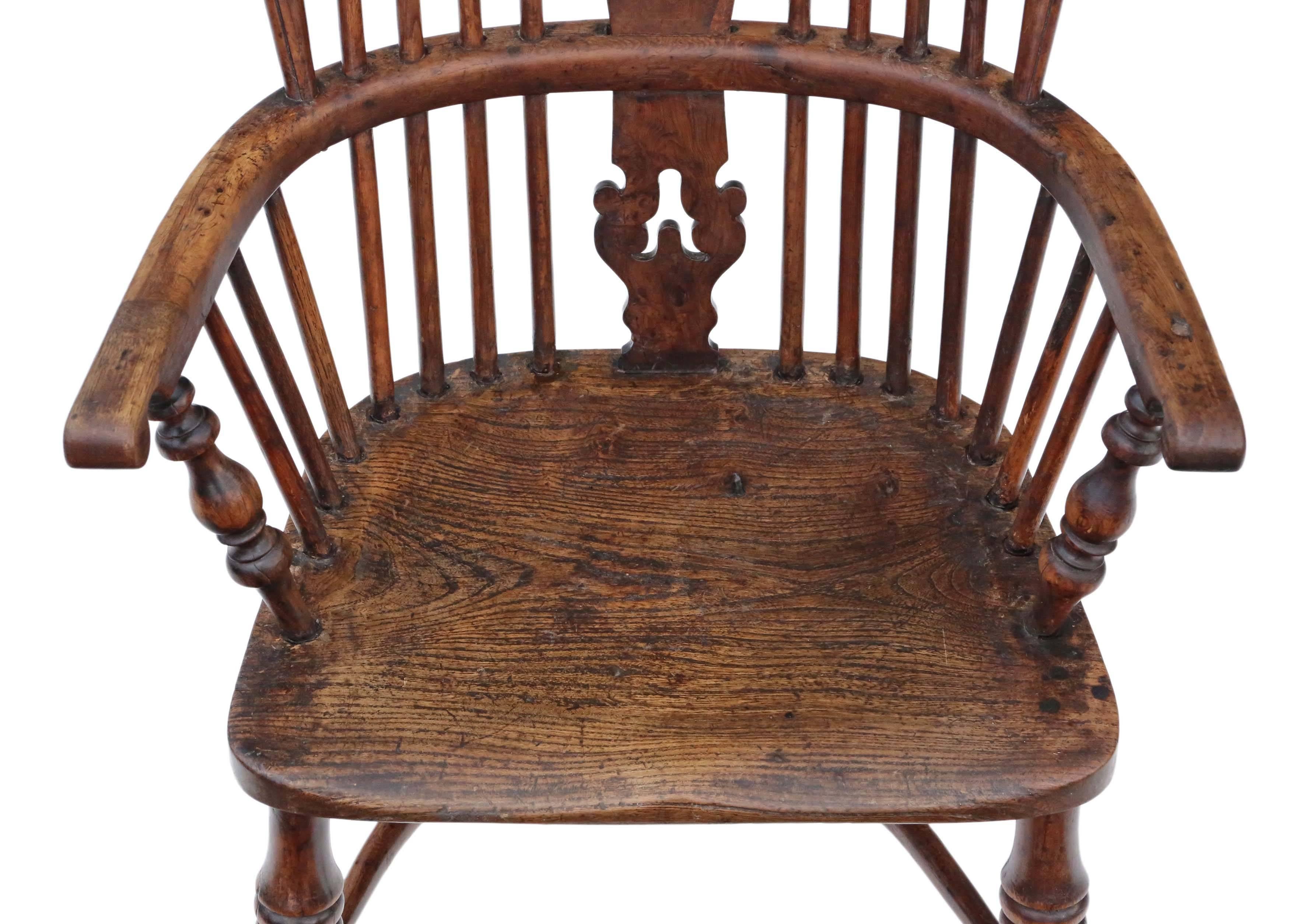 Antique Quality Victorian Yew & Elm Windsor Chair Armchair Dining, circa 1840 For Sale 2
