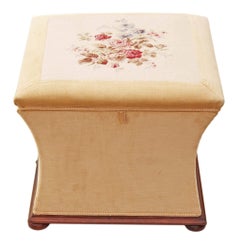 Antique Victorian 19th Century Concave Shaped Upholstered Ottoman Blanket Box