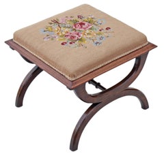 Antique Rare Quality Victorian Rosewood X-Frame Stool Seat Foot