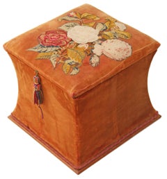 Antique Victorian Shaped Upholstered Needlepoint Ottoman Blanket Box