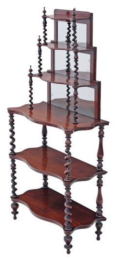 Antique Victorian 19th Century Rosewood Open Bookcase Whatnot Shelves Display