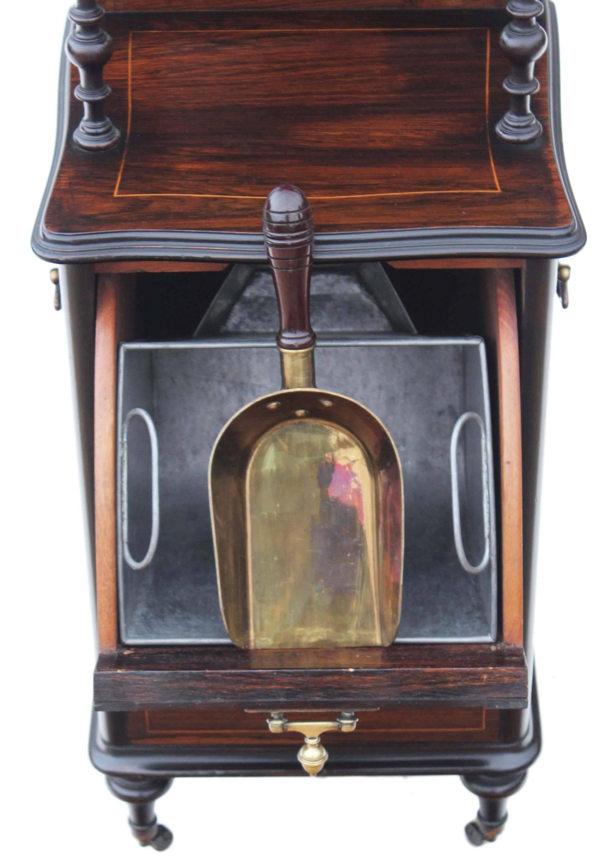 Antique Quality Victorian Rosewood Perdonium Bedside Table Cabinet Coal Box For Sale 1