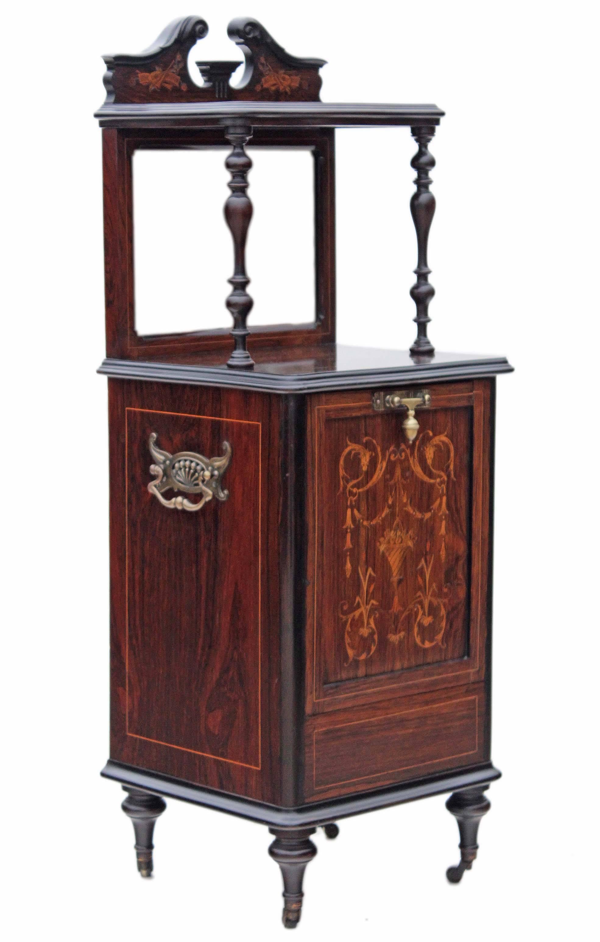 Antique Quality Victorian Rosewood Perdonium Bedside Table Cabinet Coal Box For Sale 3