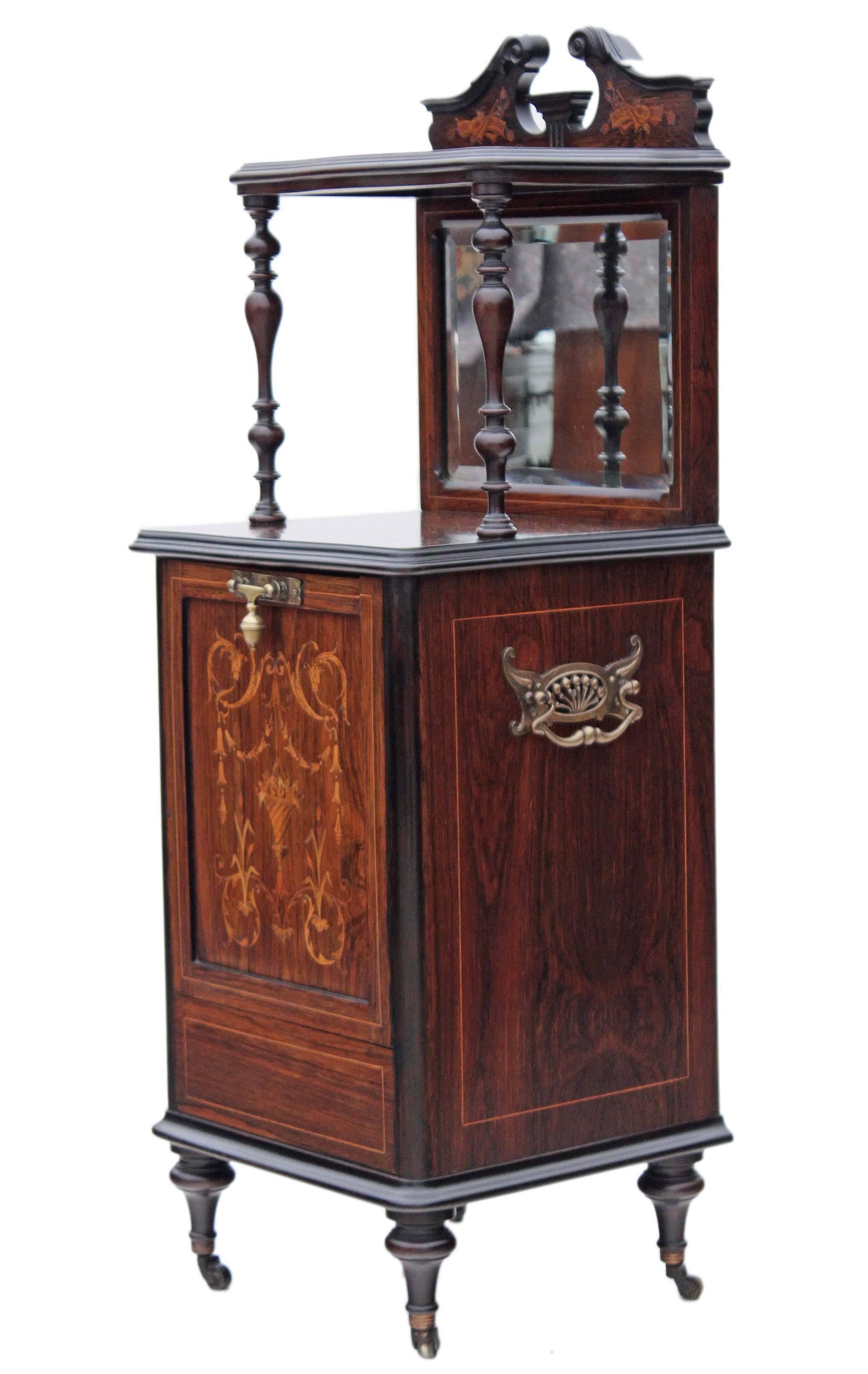 Antique Quality Victorian Rosewood Perdonium Bedside Table Cabinet Coal Box For Sale 2