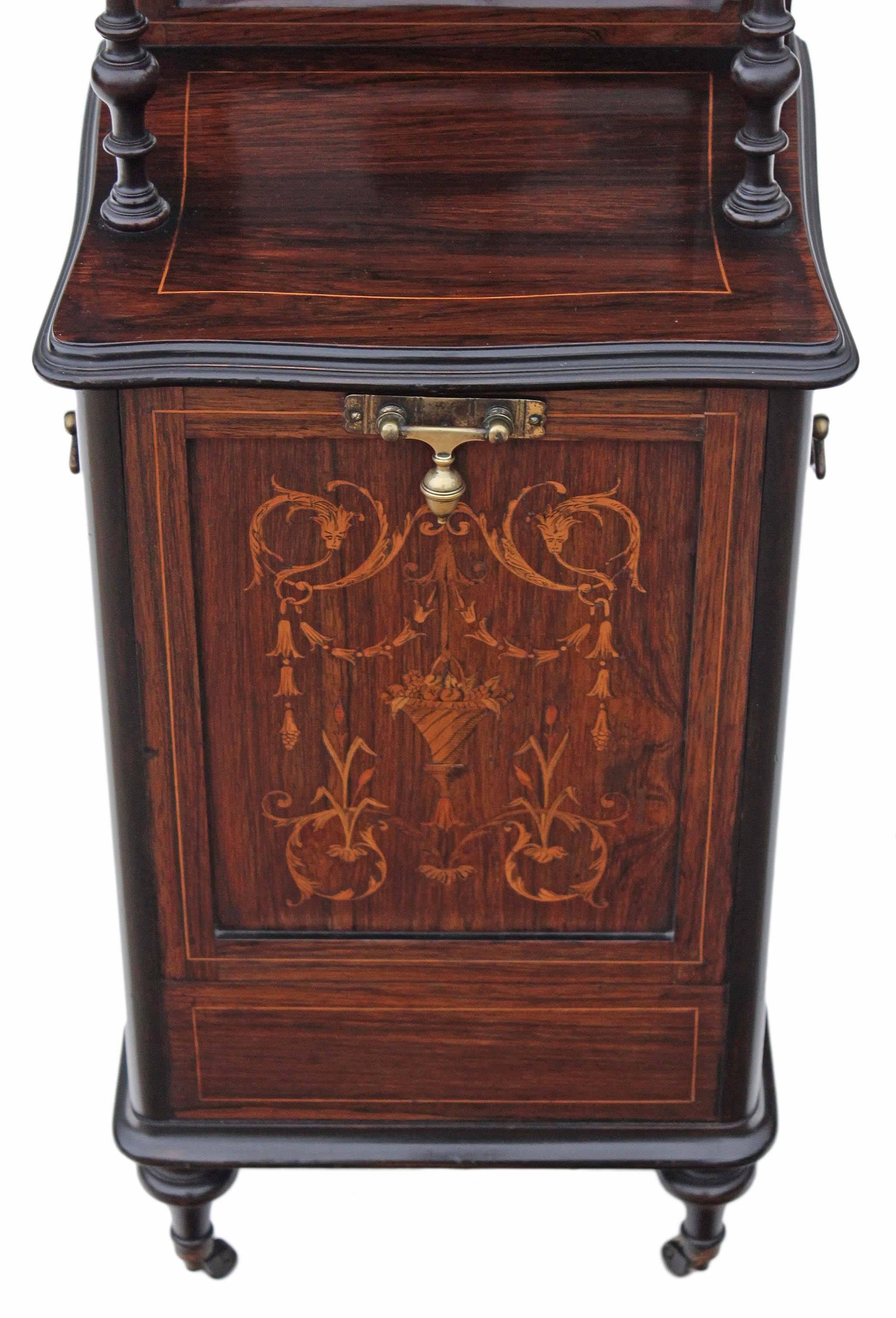 British Antique Quality Victorian Rosewood Perdonium Bedside Table Cabinet Coal Box For Sale
