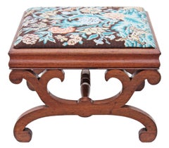 Antique Large Rare Quality Victorian Mahogany X-Frame Stool Seat Foot