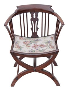 Antique Victorian Mahogany x Frame Corner Chair Tub Side Hall Bedroom