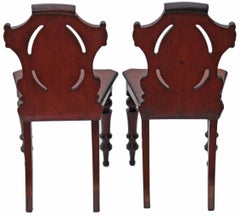 Antique Pair of 19th Century Victorian Carved Mahogany Hall Side Bedroom Chairs