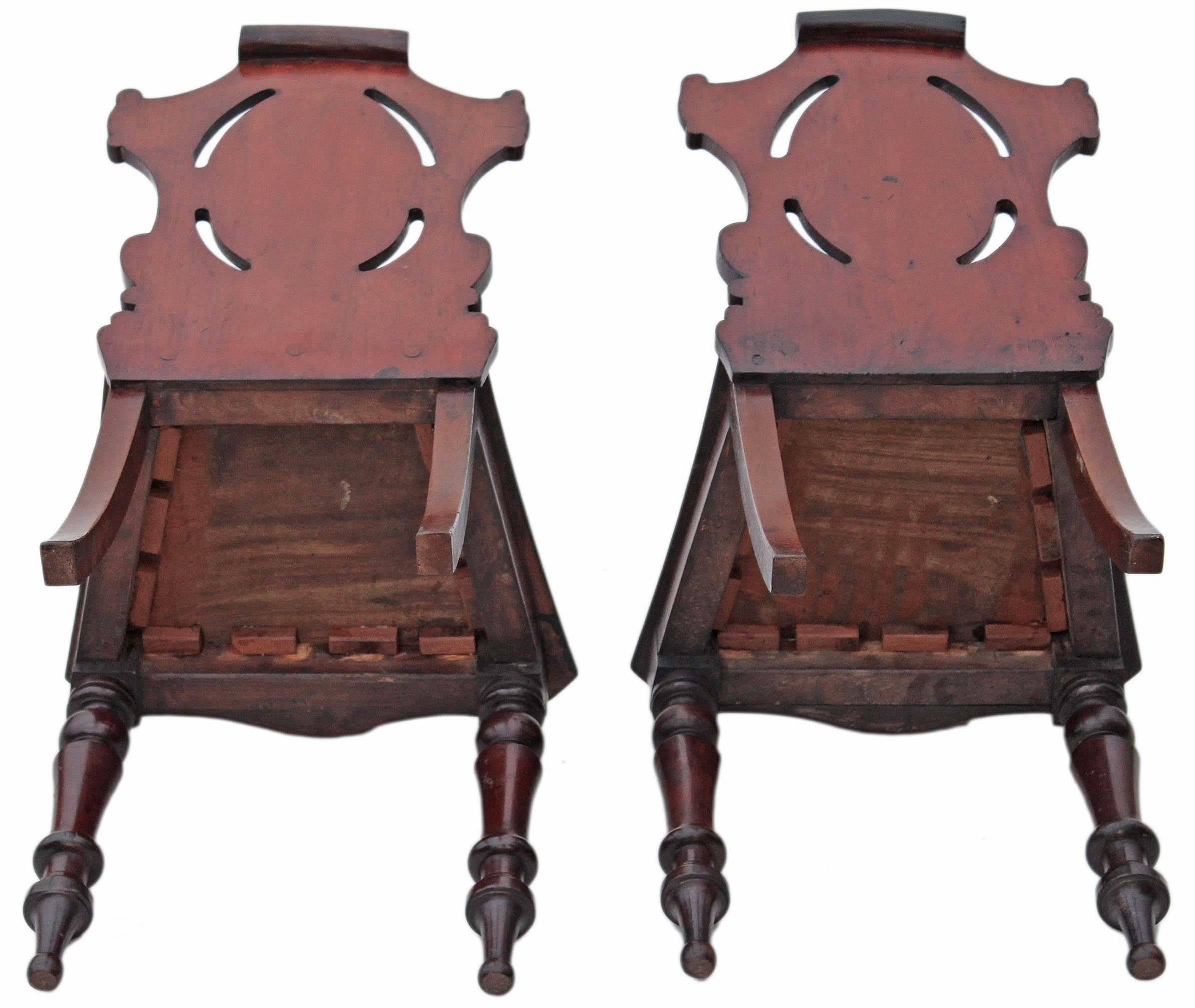 Antique Pair of 19th Century Victorian Carved Mahogany Hall Side Bedroom Chairs In Good Condition For Sale In Wisbech, Walton Wisbech