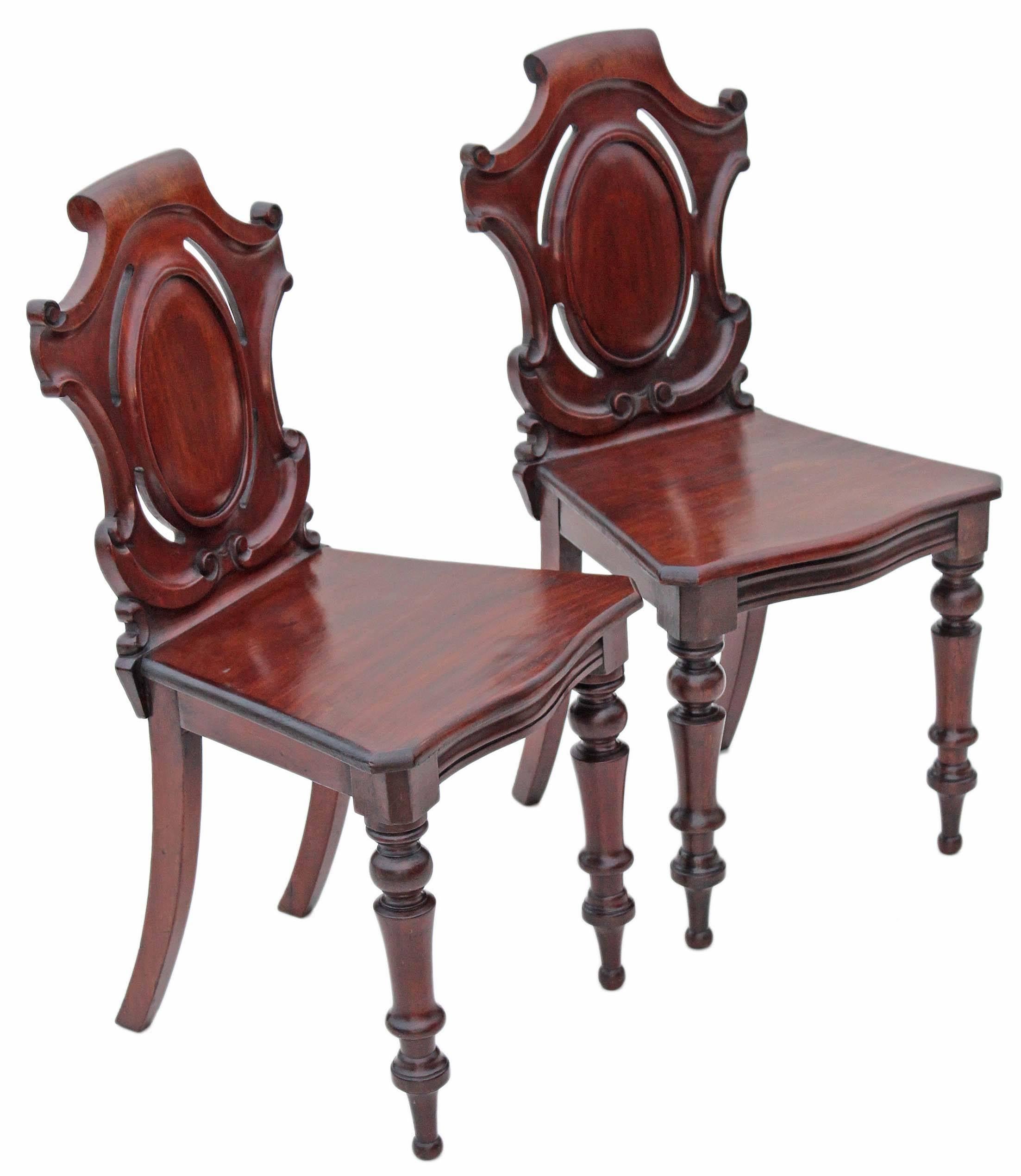 Antique Pair of 19th Century Victorian Carved Mahogany Hall Side Bedroom Chairs For Sale 2