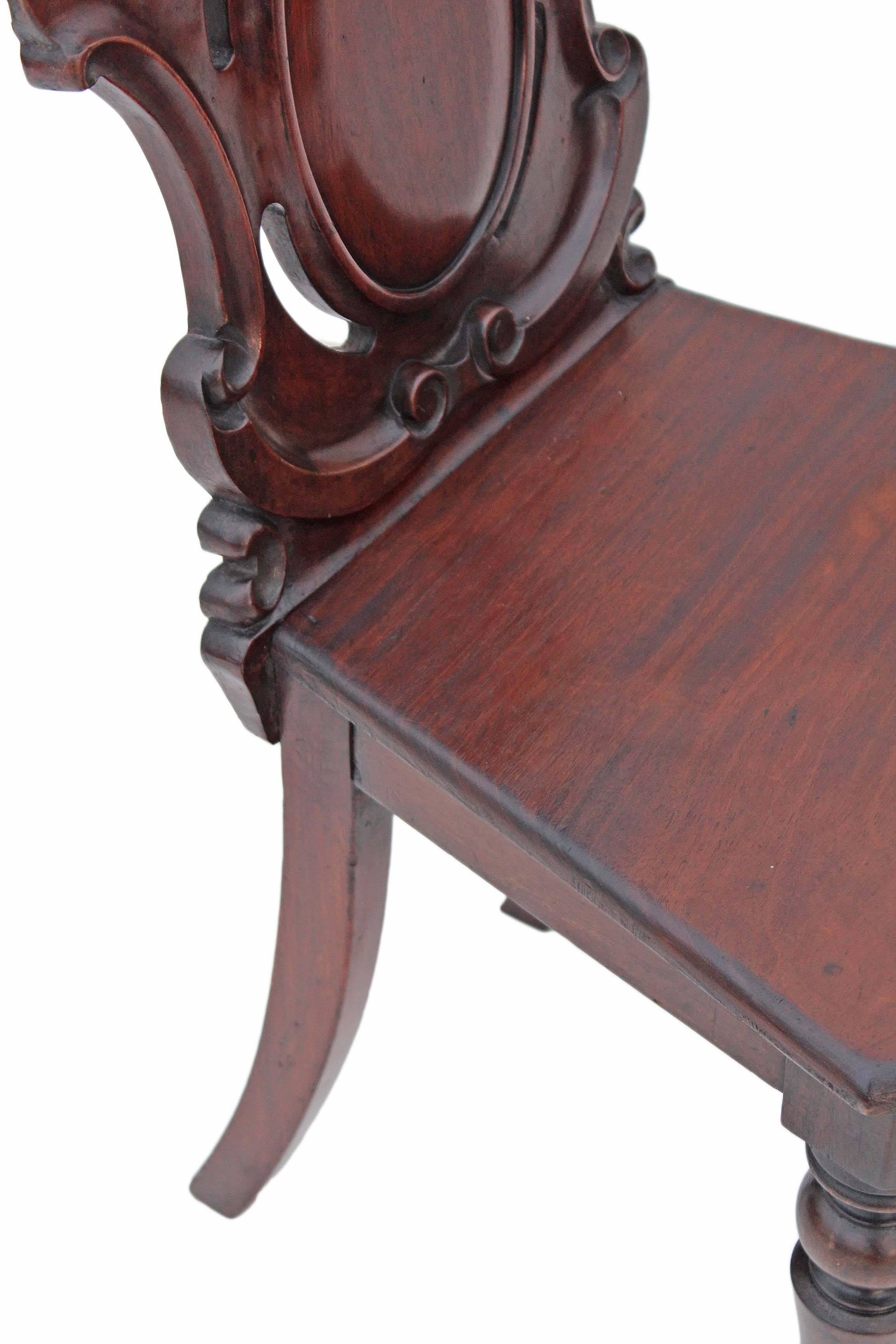 Antique Pair of 19th Century Victorian Carved Mahogany Hall Side Bedroom Chairs For Sale 5