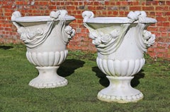 Large Pair of Antique Style Cast Stone Marble Planters Plant Pots Urns