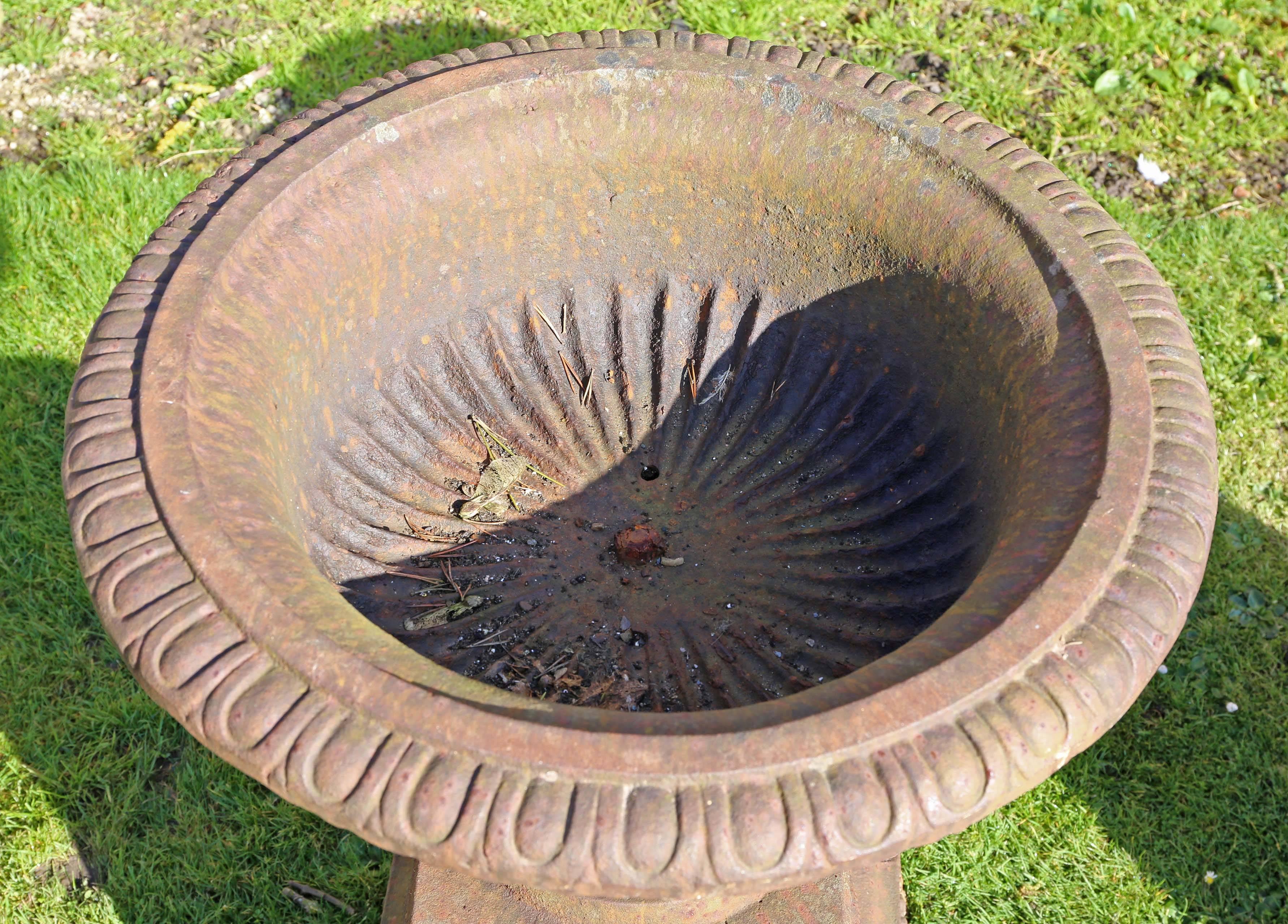 Large Antique Pair of Victorian Cast Iron Planters Classical Urns on Plinths For Sale 3