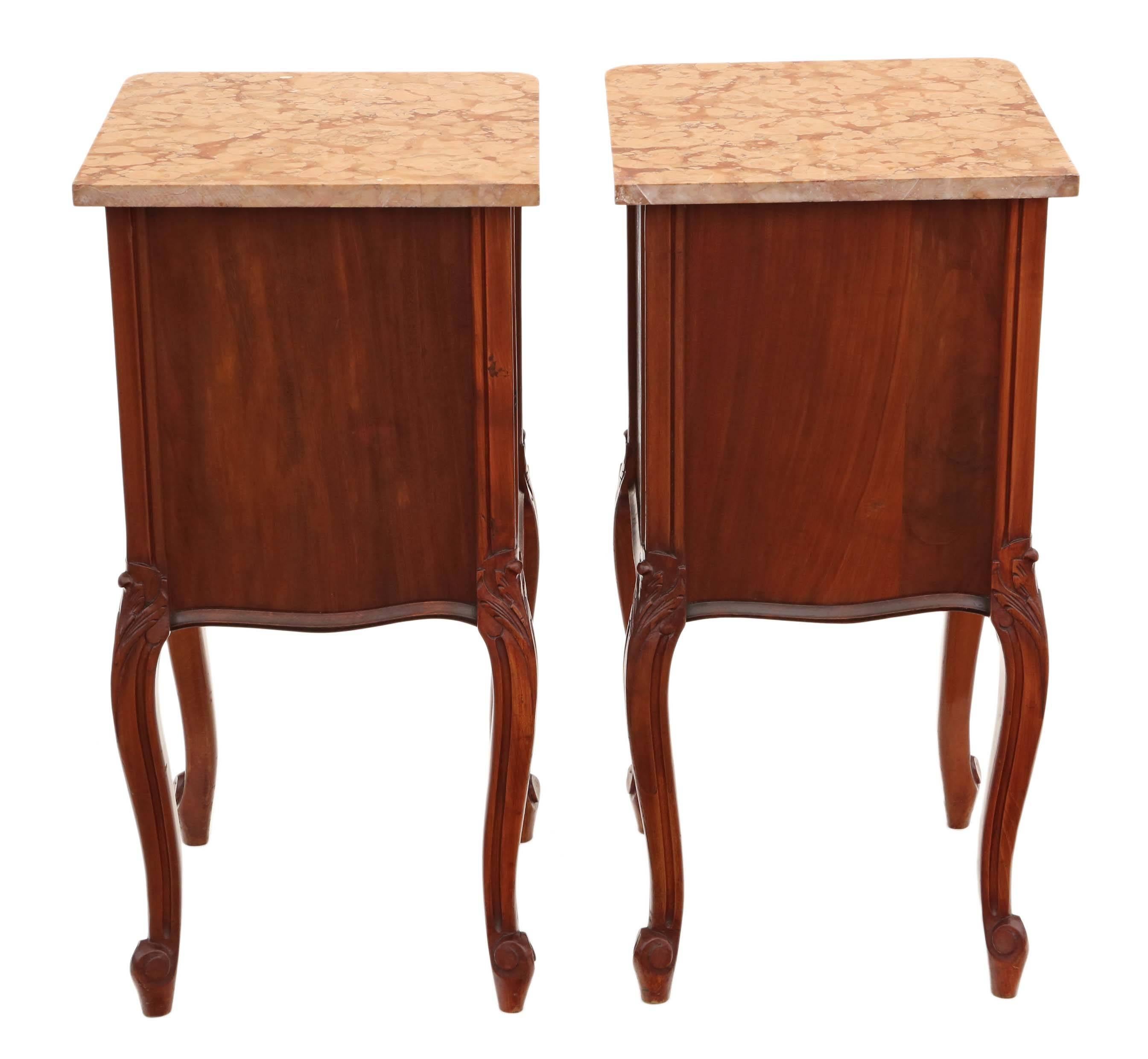 Antique Pair of French Walnut Marble Bedside Tables Cupboards Cabinets For Sale 3