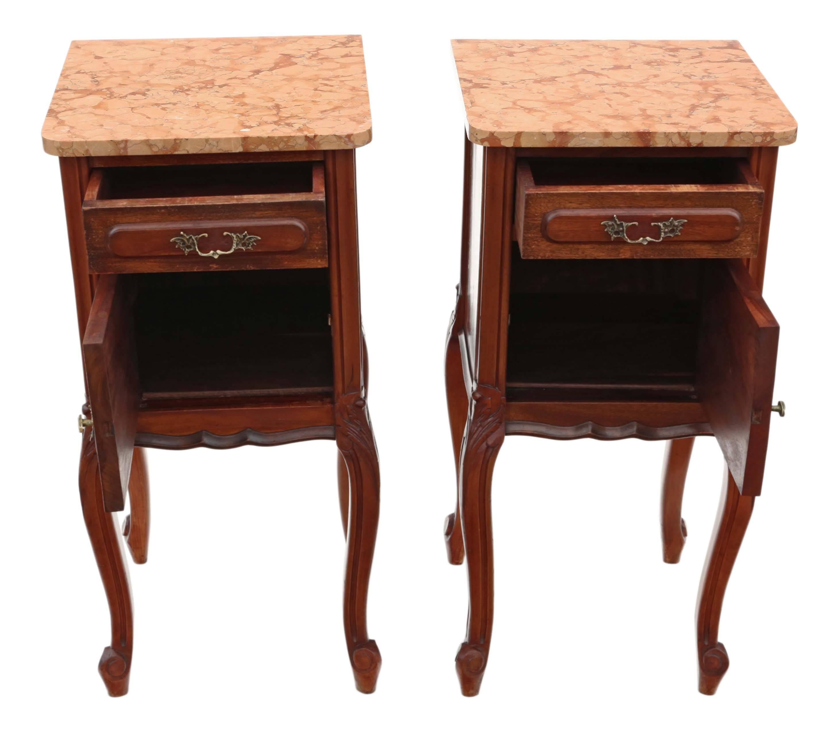 Antique Pair of French Walnut Marble Bedside Tables Cupboards Cabinets In Good Condition For Sale In Wisbech, Walton Wisbech