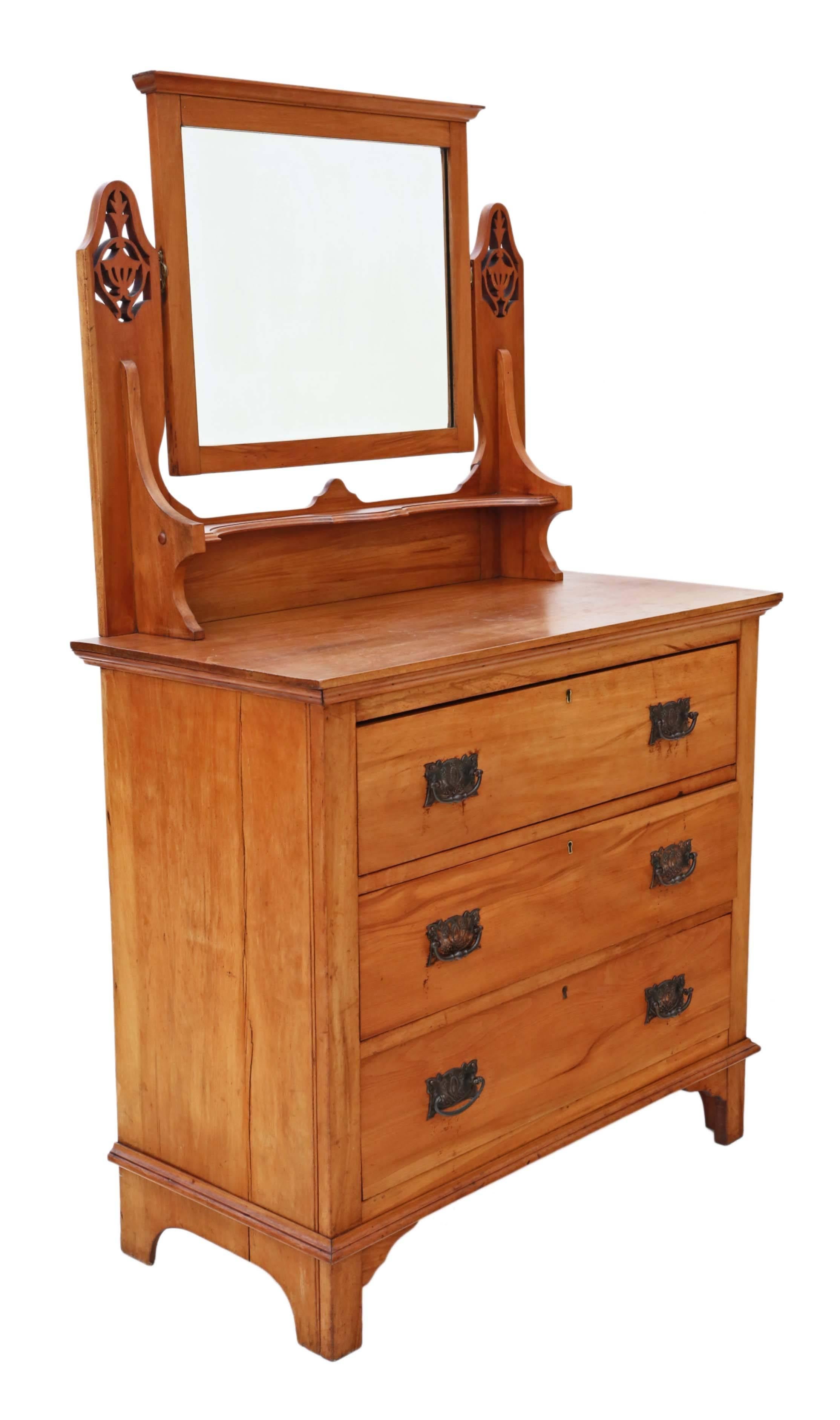 Antique circa 1910 Satinwood Dressing Table Chest of Drawers, Art Nouveau For Sale 1