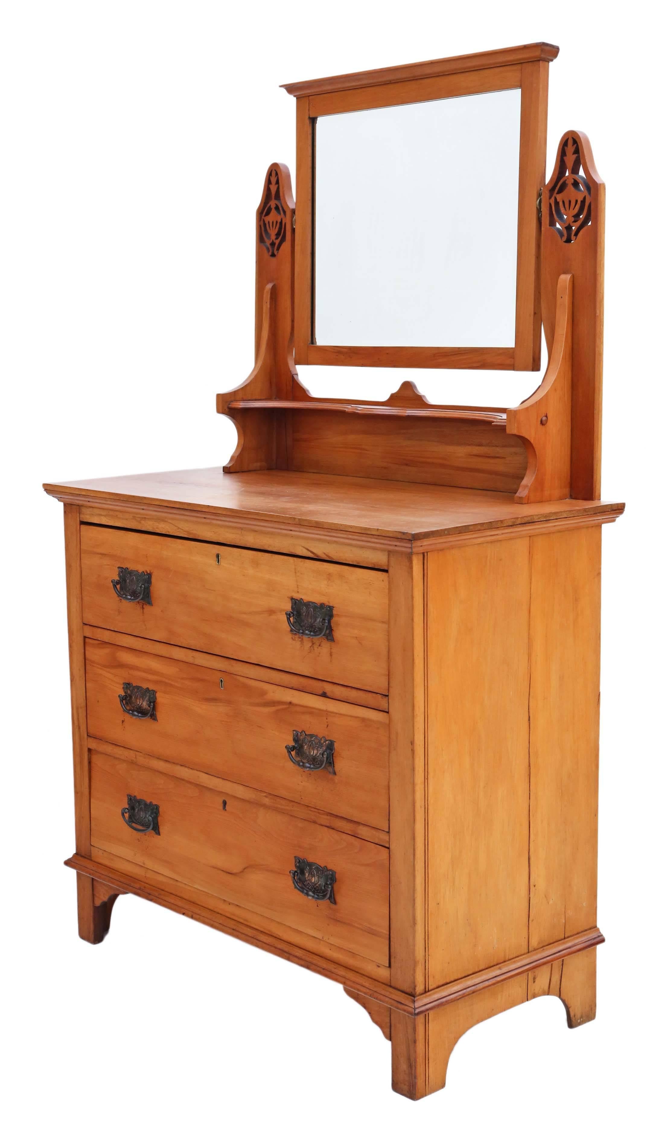 Antique circa 1910 Satinwood Dressing Table Chest of Drawers, Art Nouveau For Sale 2
