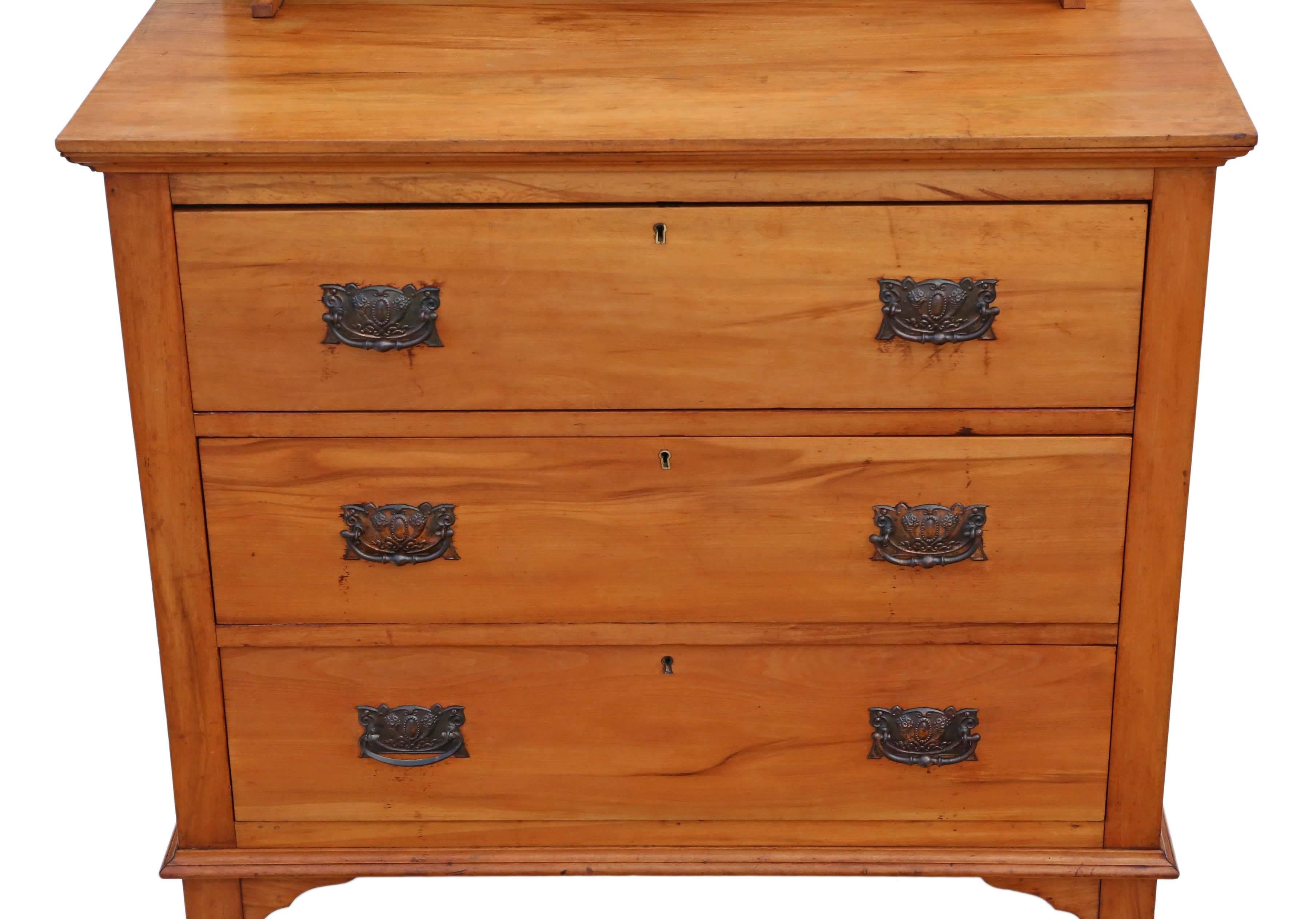 British Antique circa 1910 Satinwood Dressing Table Chest of Drawers, Art Nouveau For Sale