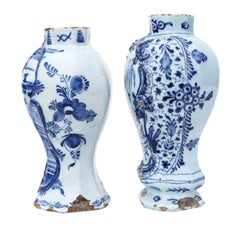 Antique Matched Pair of 18th Century Blue and White Delft Vases