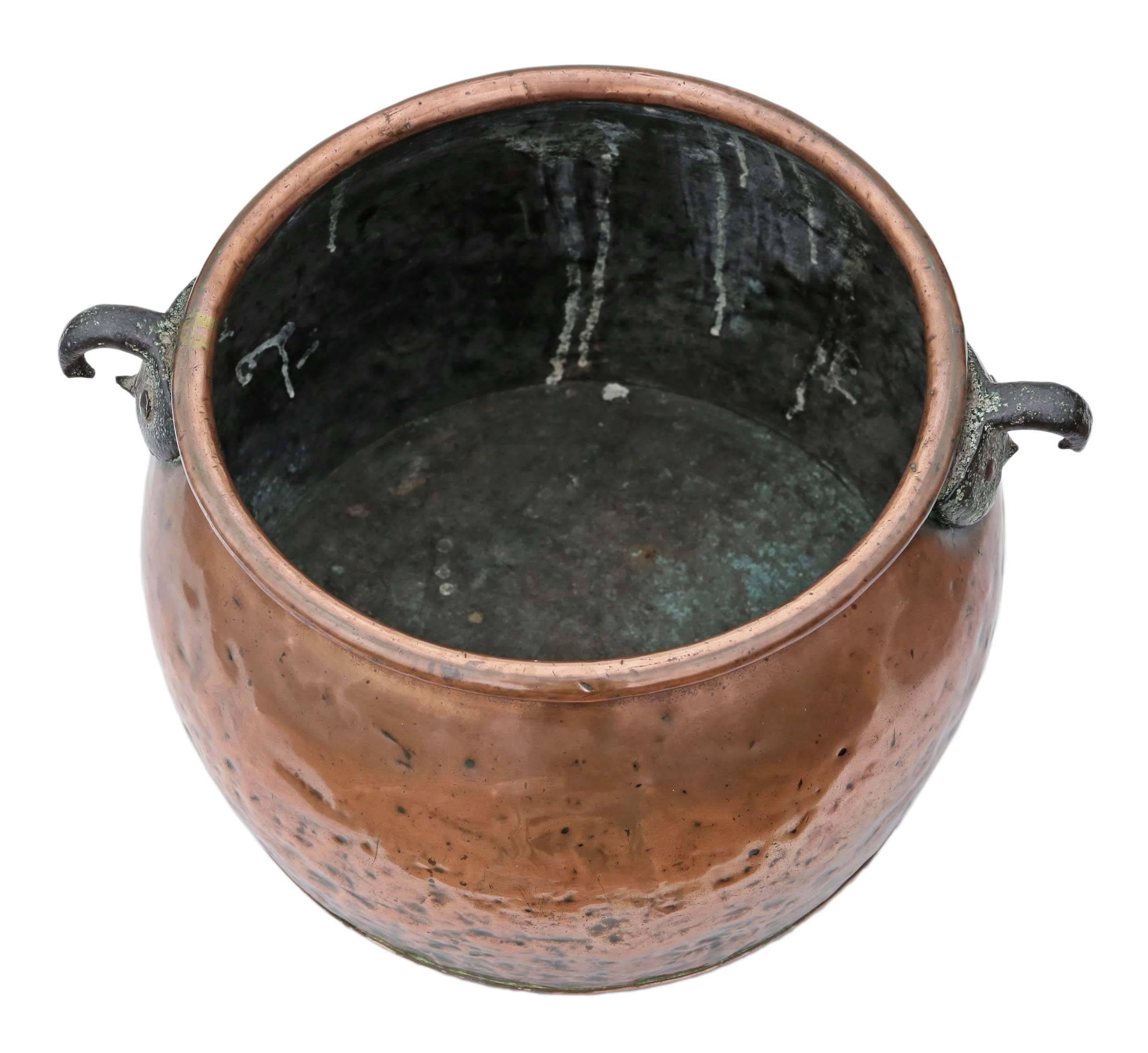 19th Century Antique Large Victorian Copper Cook Pot Pan Planter For Sale