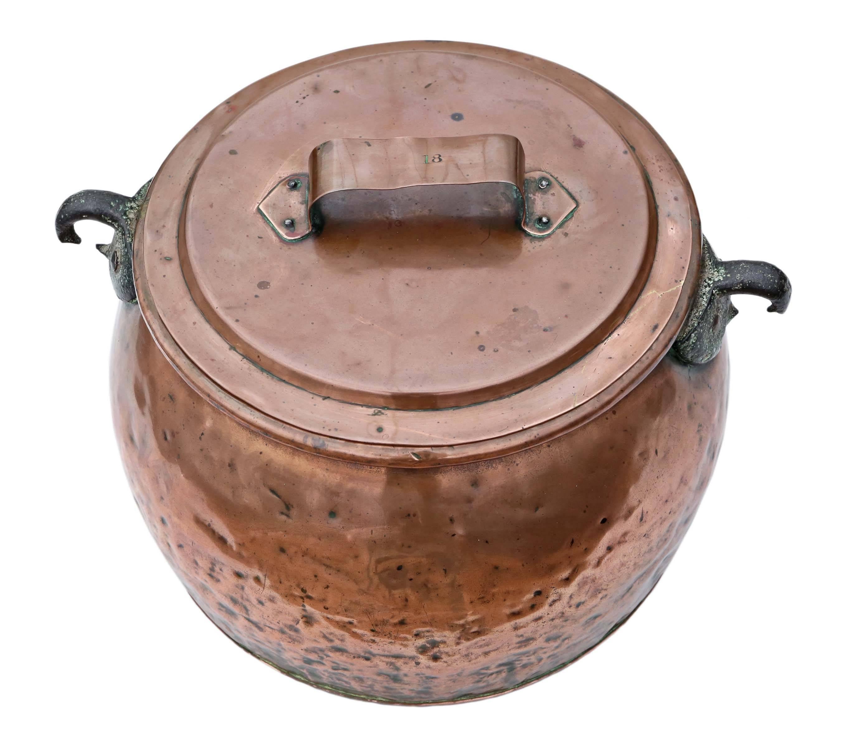 Cast Antique Large Victorian Copper Cook Pot Pan Planter For Sale