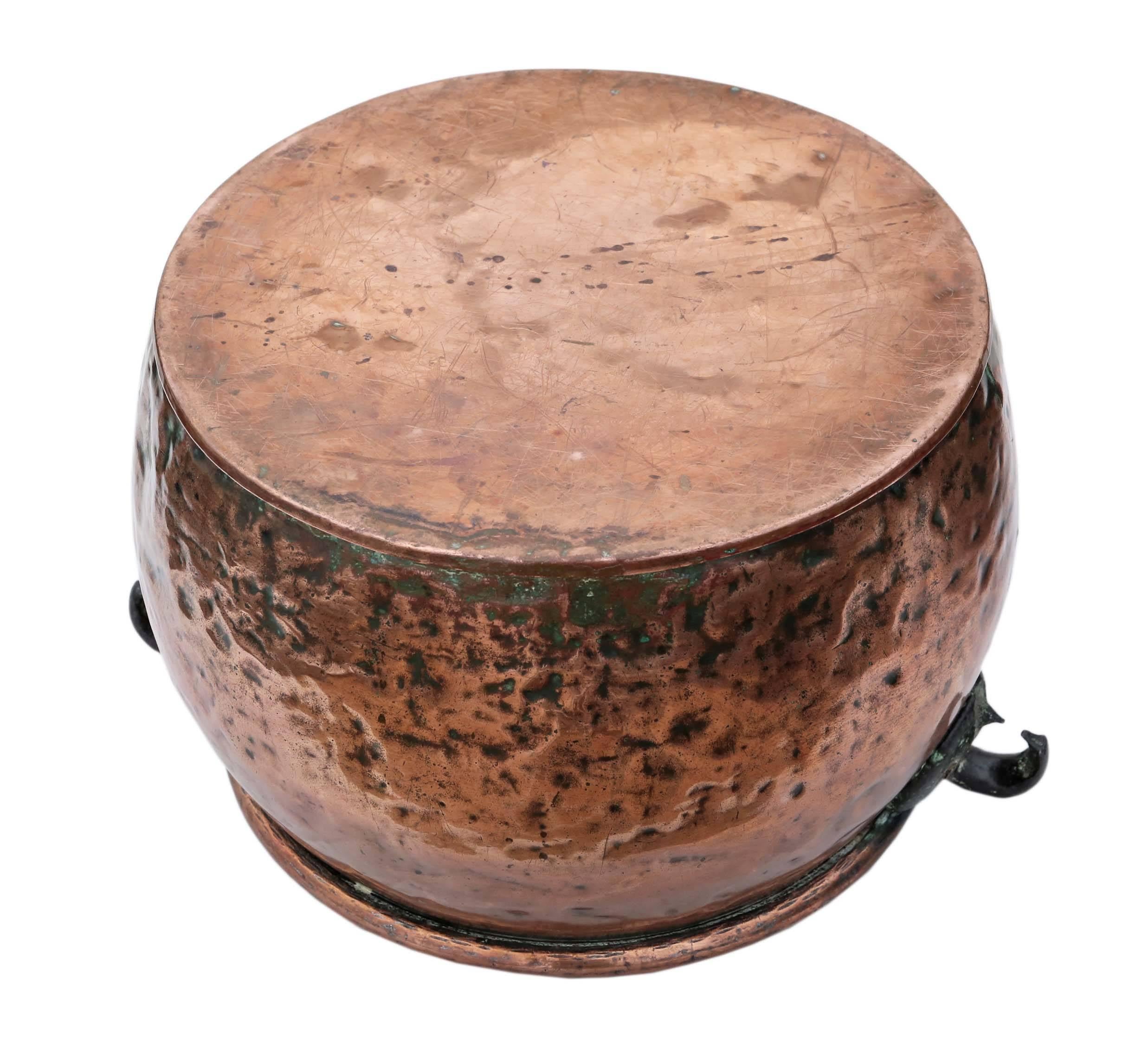 Antique Large Victorian Copper Cook Pot Pan Planter For Sale 3